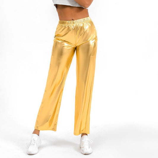 Sports Stretch Fashion PU Bright Leather Casual Pants