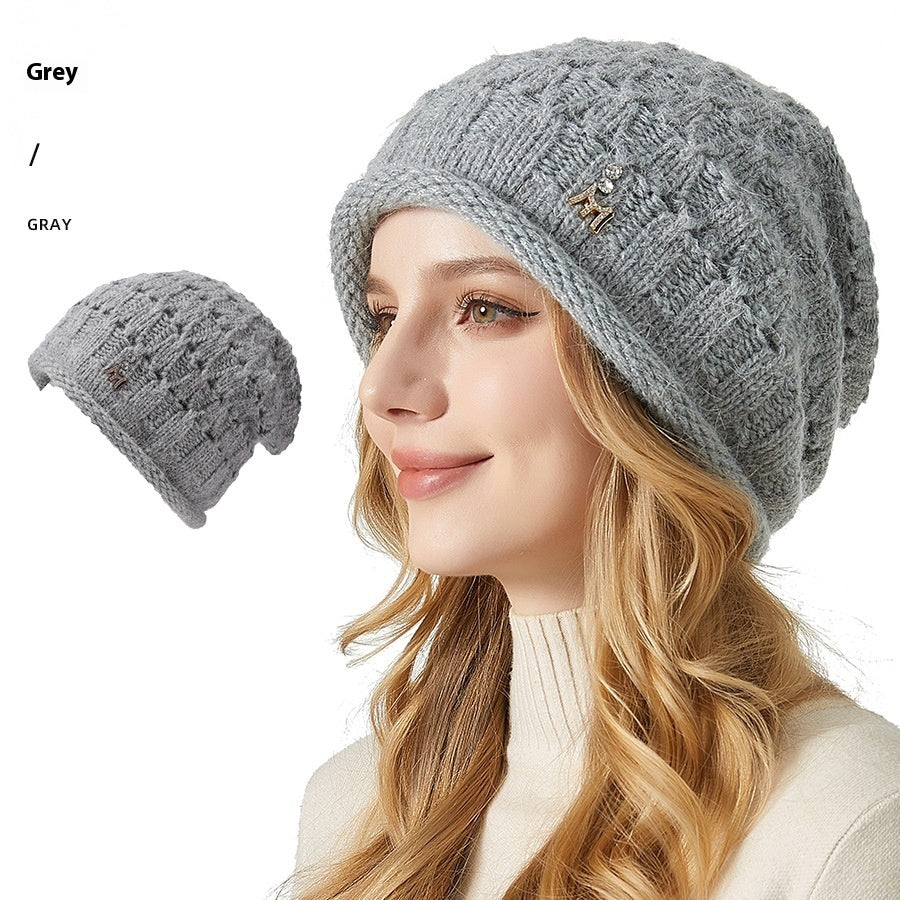 Knitted Hat Double-layer Thickened Rabbit Fur Pile Heap Cap