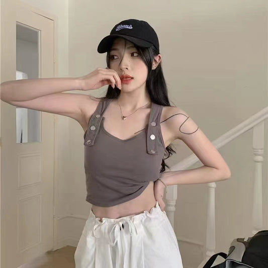 Cotton Hot Girl Button Design Camisole