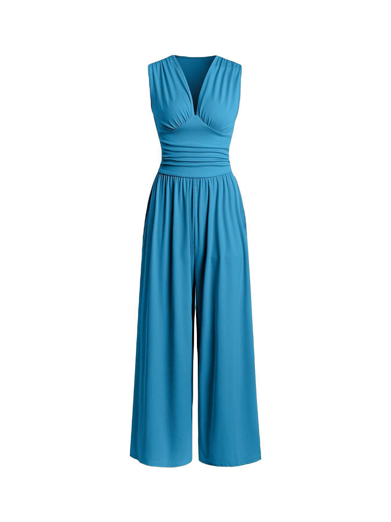 Sleeveless Knitted Jumpsuit Loose Wide-leg Pants
