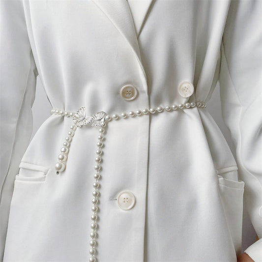 INS Pearl Waist Chain Femininity Match Shirt Suit Dress Son Thin Waist Seal Retro Perforation-free Belt