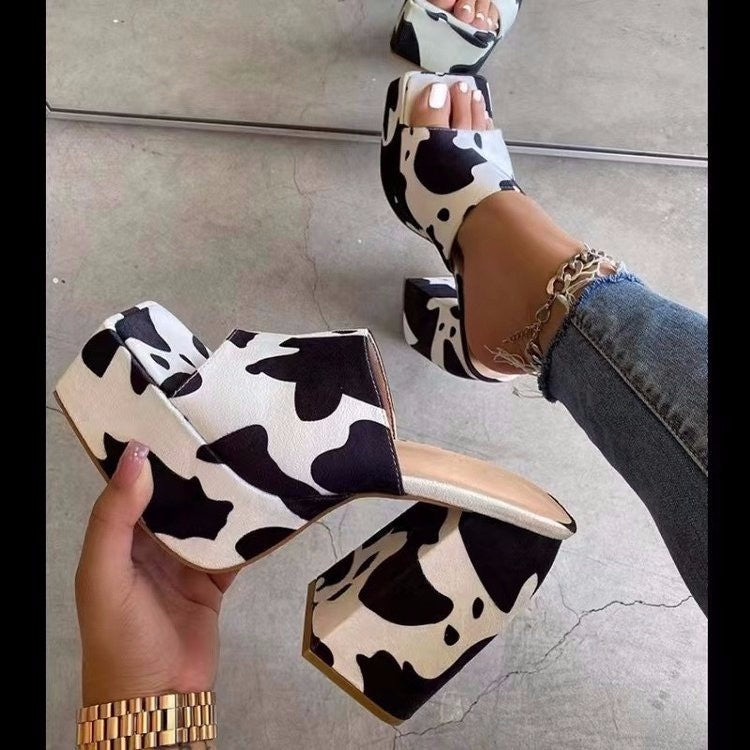 Fish Mouth Slippers Women's Heel Thick Sole Large Square