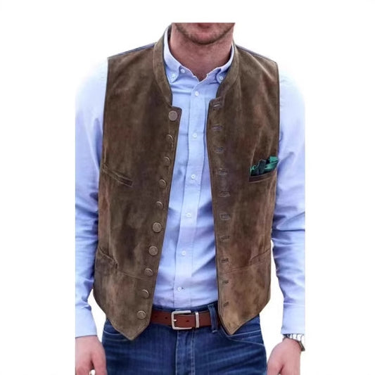 Herre europæisk og amerikansk retro fløjlsjakke med flere knapper og afslappet vest
