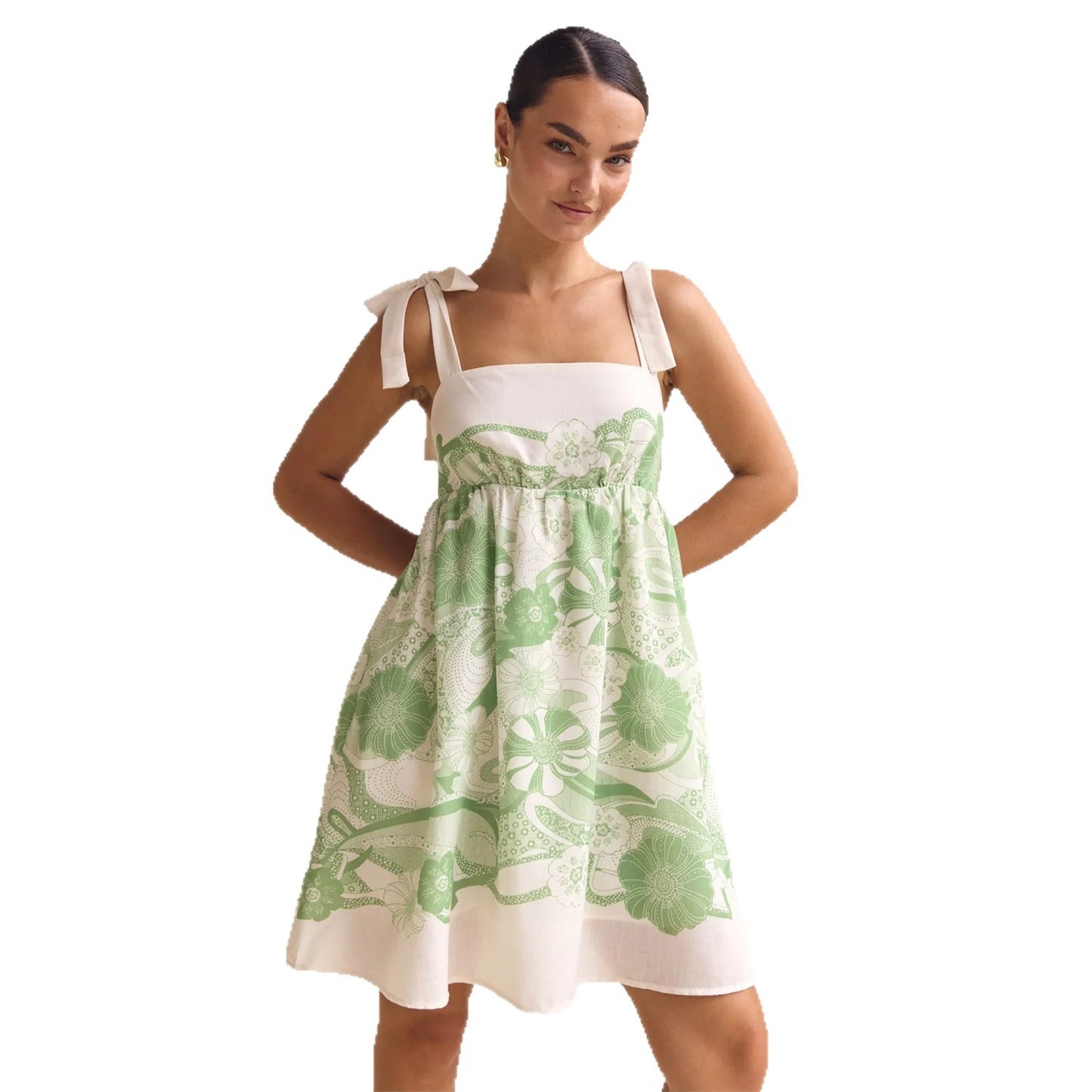 Spring Summer Resort Style Printed Lace Up Short Dress