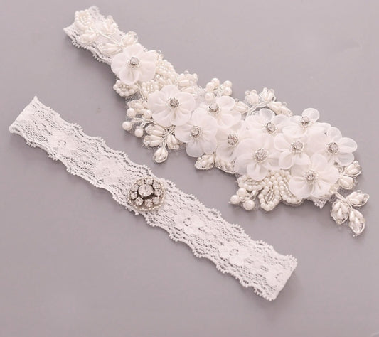 Bridal Rhinestone Garter Belt Pearl Flower Leg Socks Elastic