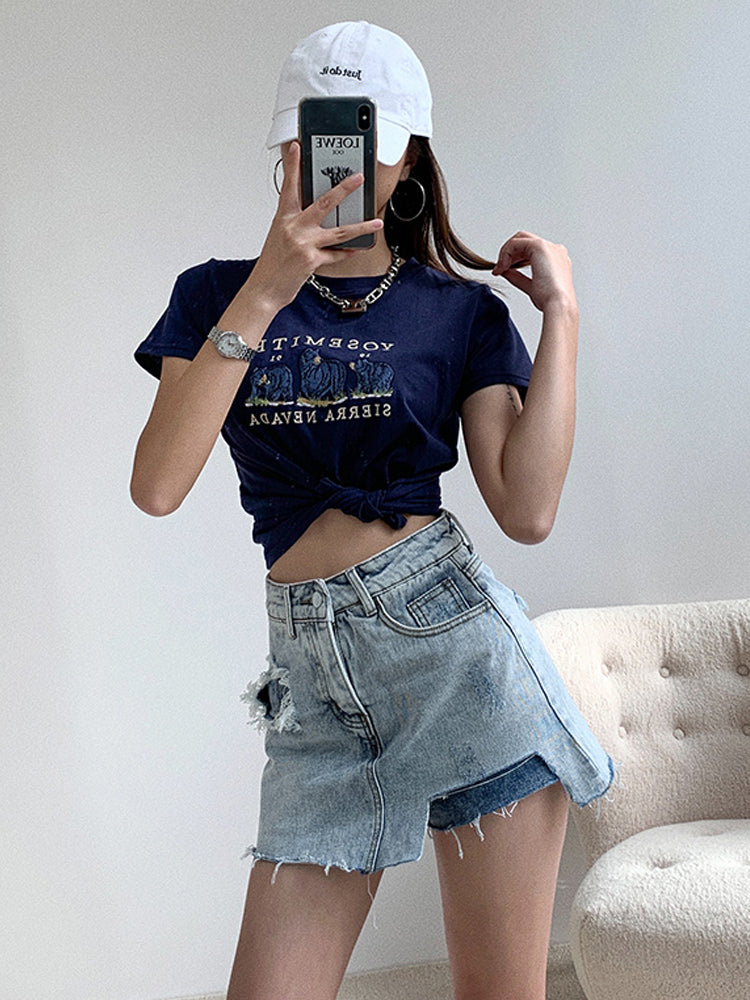 Denim Nederdel Kvinders Sommer Plus Size Koreansk Version Var Slank Og Asymmetrisk