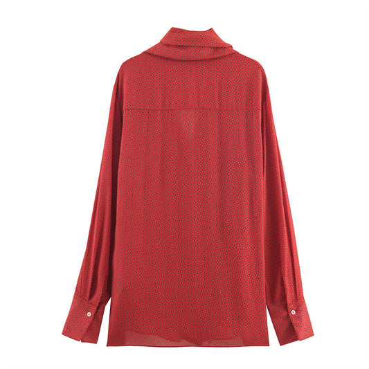European And American Style Fashionable Simple Printed Bowknot Decoration Shirt