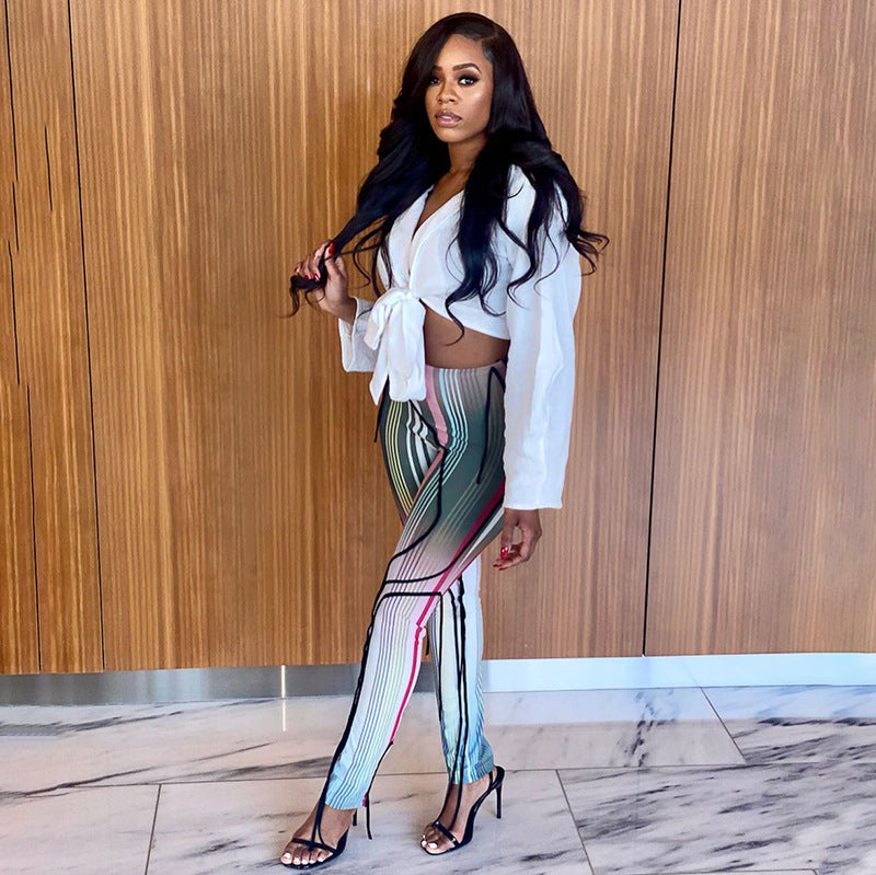 Women's Casual Trousers With Tie - Up Trim