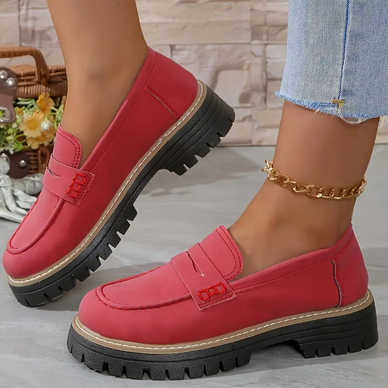 Leisure Matte British Style Women's Shoes Chunky Heel Platform