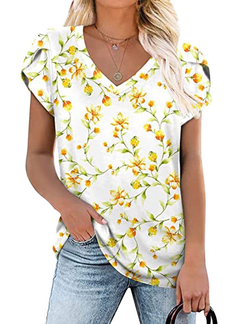 Tie Dyed Floral V-neck Loose Women's T-shirt