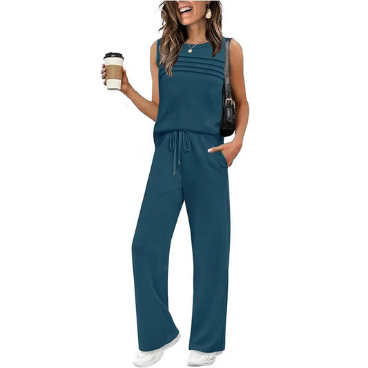 Womens Pleated Vest Top Two-Piece Set