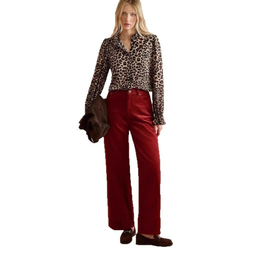 Ny afslappet cardigan-skjorte med leopardprint og standkrave til kvinder