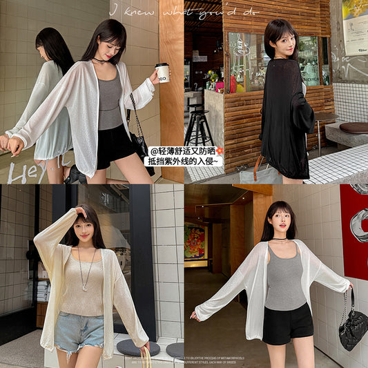 Womens Solid-Color Loose All-Match Long-Sleeve Knit Sweater