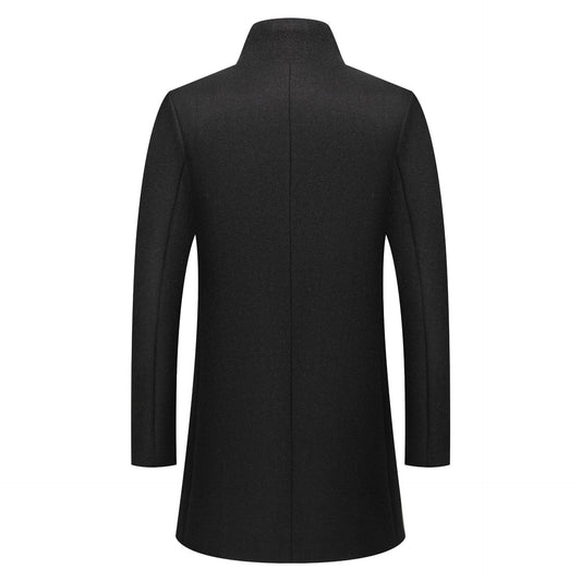 Men's Stand-collar Mid-length Solid-color Wool Coat