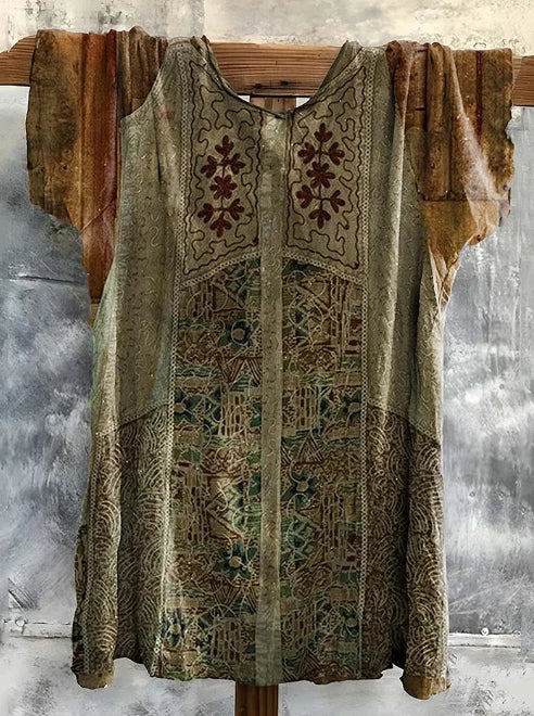 Boho Vintage Patterned Linen Cotton T-shirt
