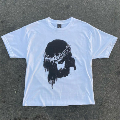 Digitalprint afslappet T-shirt med rund hals og korte ærmer