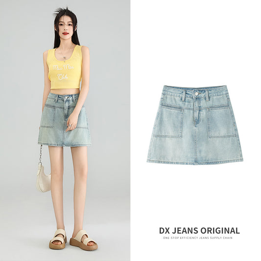 Denim Skirt Lining Safety Pants Design Sense All-match Blue