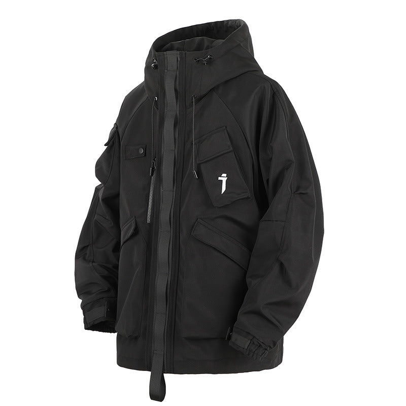 Mechanical Style Multi-pocket Loose Casual Hooded Jacket