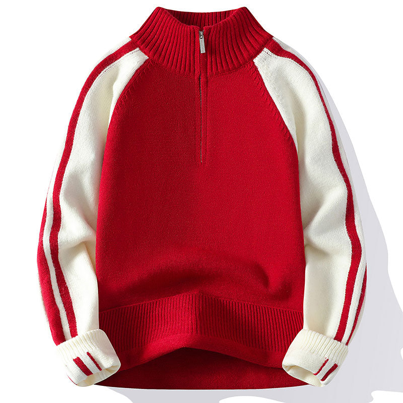 Half Zipped Stand Collar Sweater Men's Autumn
