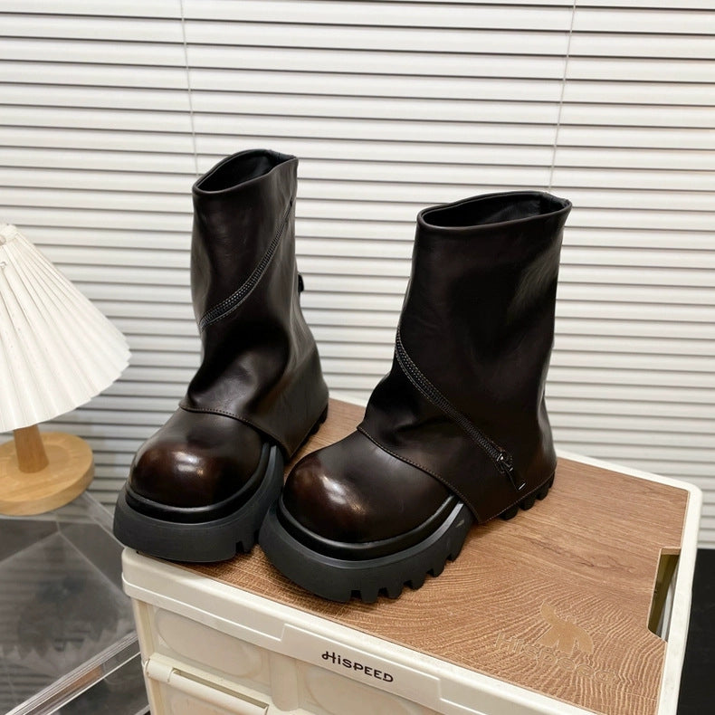 New Autumn Women's High Boots With Zippers And Thick Soles