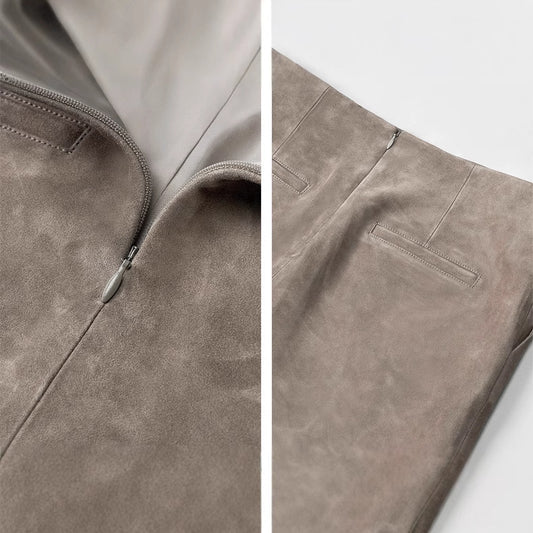 Distressed Sheepskin Suede Simple Sheath Skirt