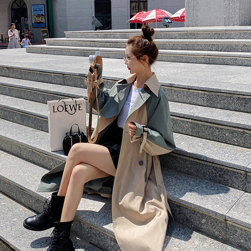 Over The Knee Stitching Contrast Color Temperament Korean Casual Jacket