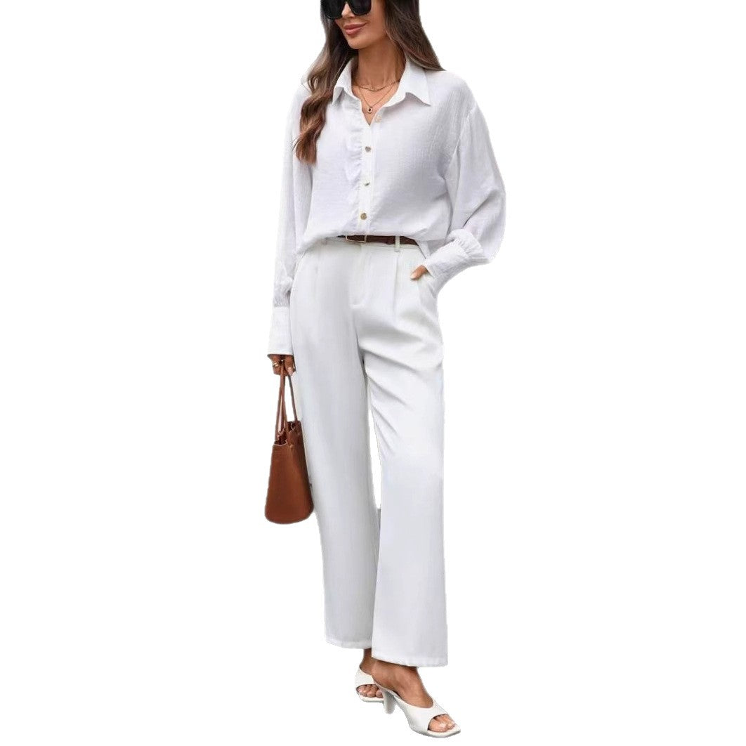 Solid-Color Long-Sleeve Shirt With Front Button Details
