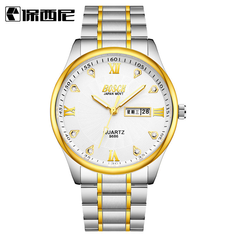 Explosion proof men's steel belt watch, waterproof double calendar quartz watch, business fashion non mechanical watch manufacturer