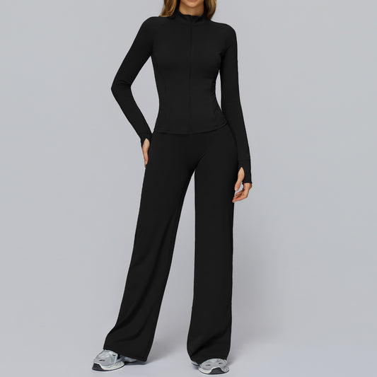 Women's Brushed Fabric Tight Top And Pants Casual Sports Suit