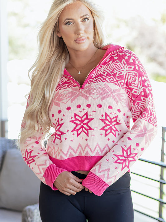 European And American Short-style Trendy Snowflake Print Sweater