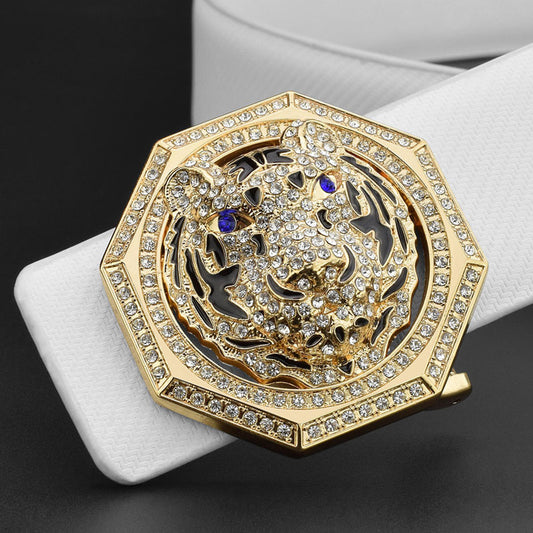 Zodiac Tiger Head Belt Men's Leather Smooth Buckle