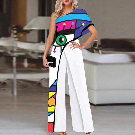 Off Shoulder Printed Casual Wide Leg Pants