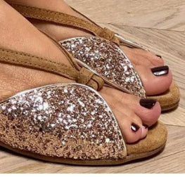 Brune Peep Toe-sandaler i Ruskind med Glitterbroderi