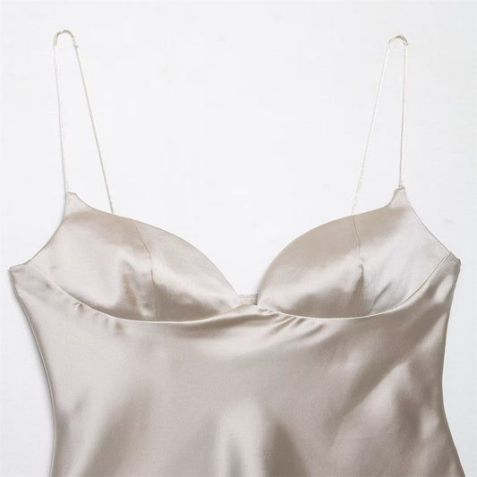 Women's Sexy Slim-fit Backless Heart-shaped Neckline Satin Texture Camisole Top
