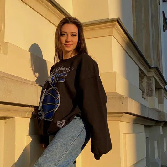Women's Black Hooded Fleece Hooded Sweatshirt