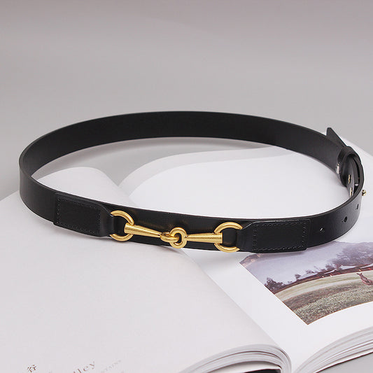 Fashion Simple Female Cowhide Horsebit Belt