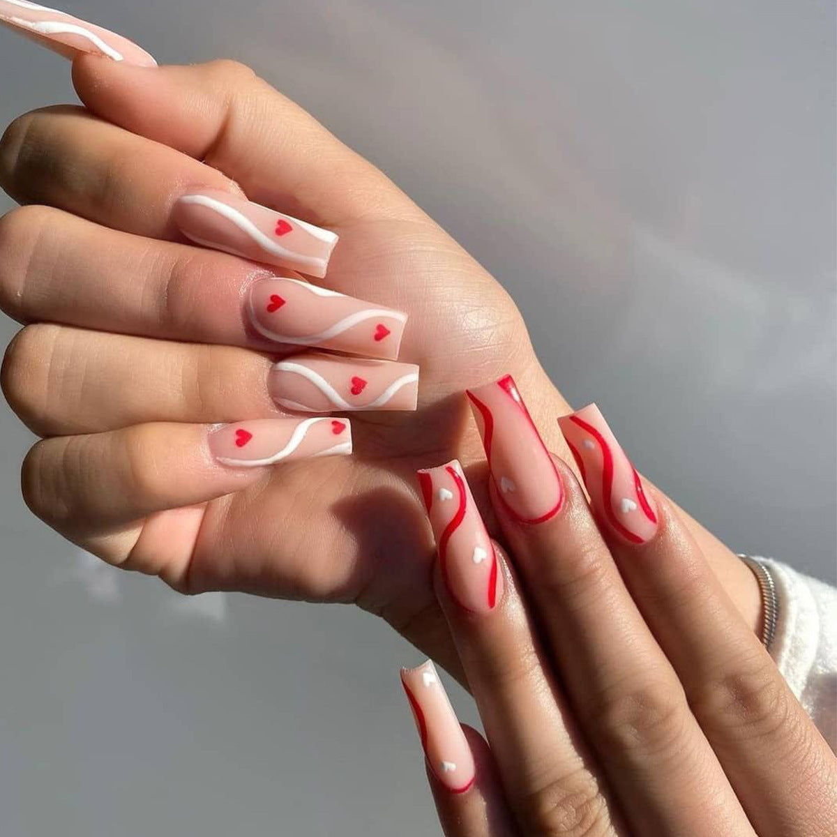 Meat Powder Long Ballet French Manicure Patch