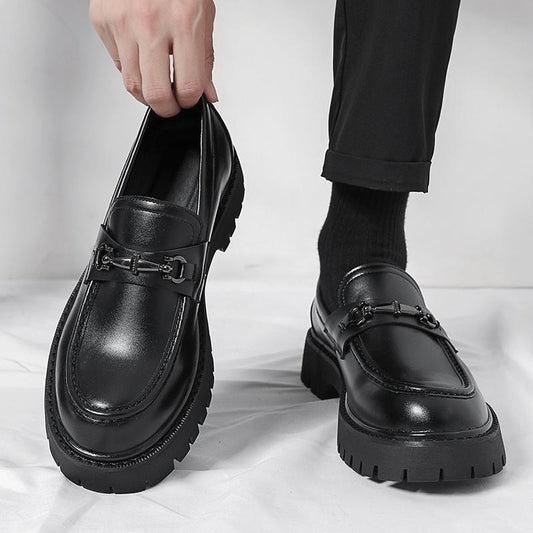 Chunky-soled Height-increasing British-style Business Loafers With A Wide Toe