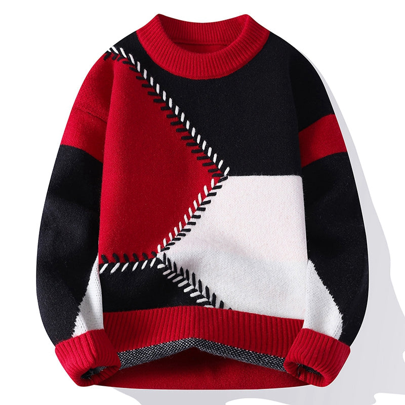 Efterår og vinter rundhalset sweater herre casual alsidig kontrastfarvet