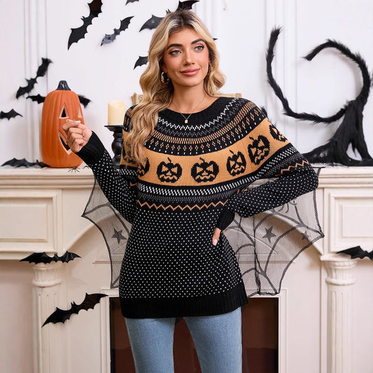 Kvinders Halloween Græskar Broderet Retro Langærmet Sweater