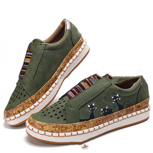 Casual flade damesko i store størrelser med elastik og slip-on-funktion
