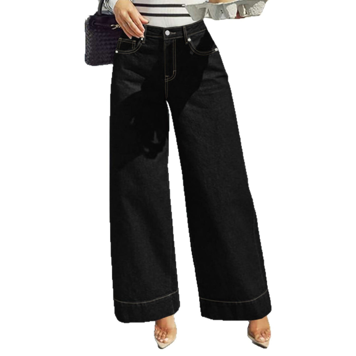 Kvinders stilfulde afslappede sorte wide-leg jeans