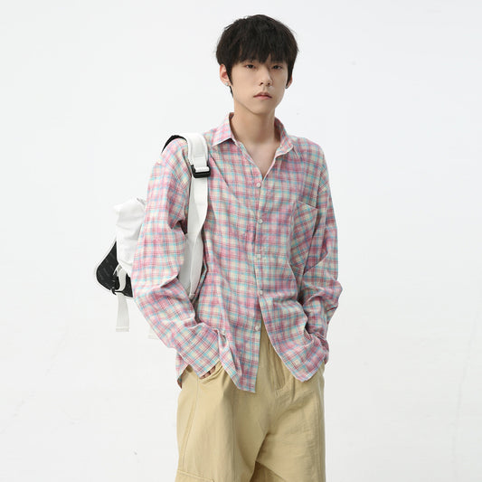 Men's Vintage Tie-dye Plaid Long-sleeved Shirt