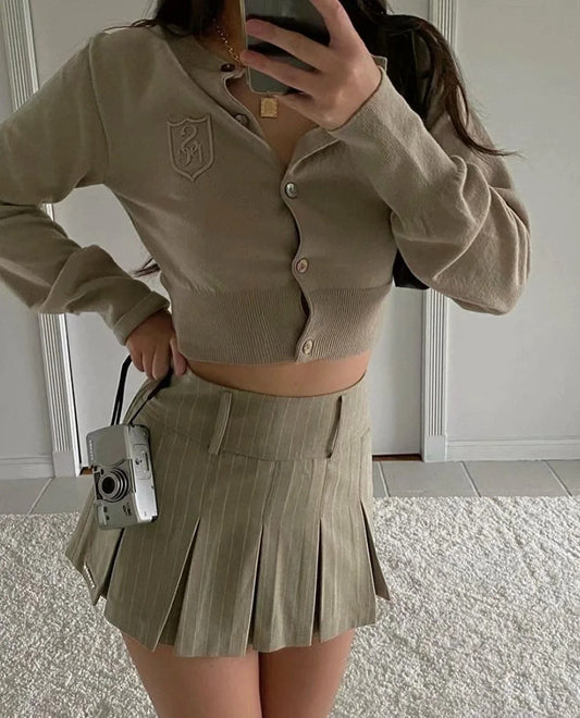 British Style Letter Embroidered Cropped Knitted Sweater Coat