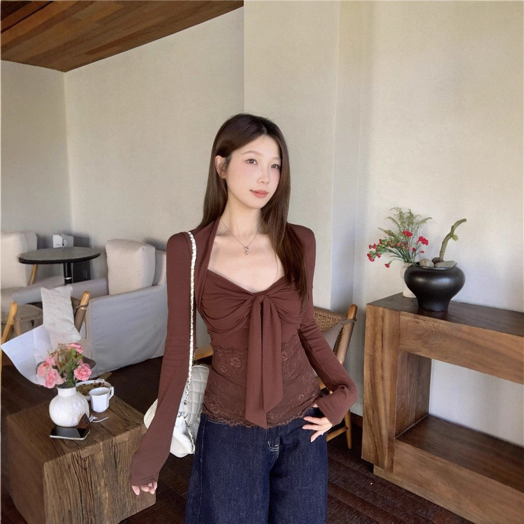 Women's New Lace Pure Desire Style Waist-Cinching Slimming Top