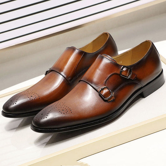 Casual Men's Shoes Double-breasted Top Layer Cowhide