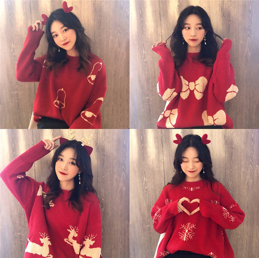 Women's Loose Top Student Cute Red Sweater