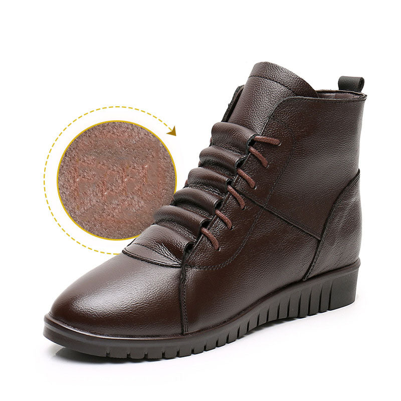 Winter Women's Shoes Leather Non Slip Short Boots Women's Mother's Cotton Shoes Lace Up Snow Boots Women's Warm Shoes Short Boots