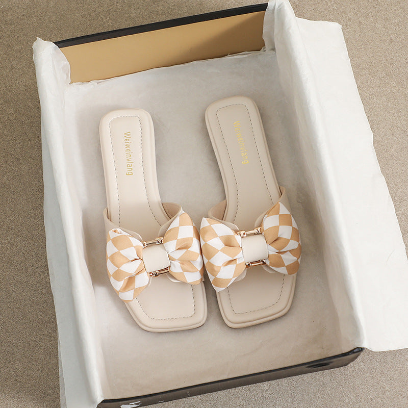 Women's Sweet Style Sub-pattern Bow In Outer Sandals