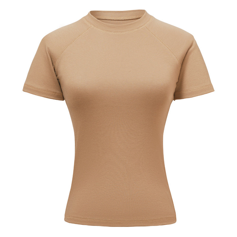 Round Neck Raglan Sleeves T-shirt Female Hot Girl Solid Color Top American Style